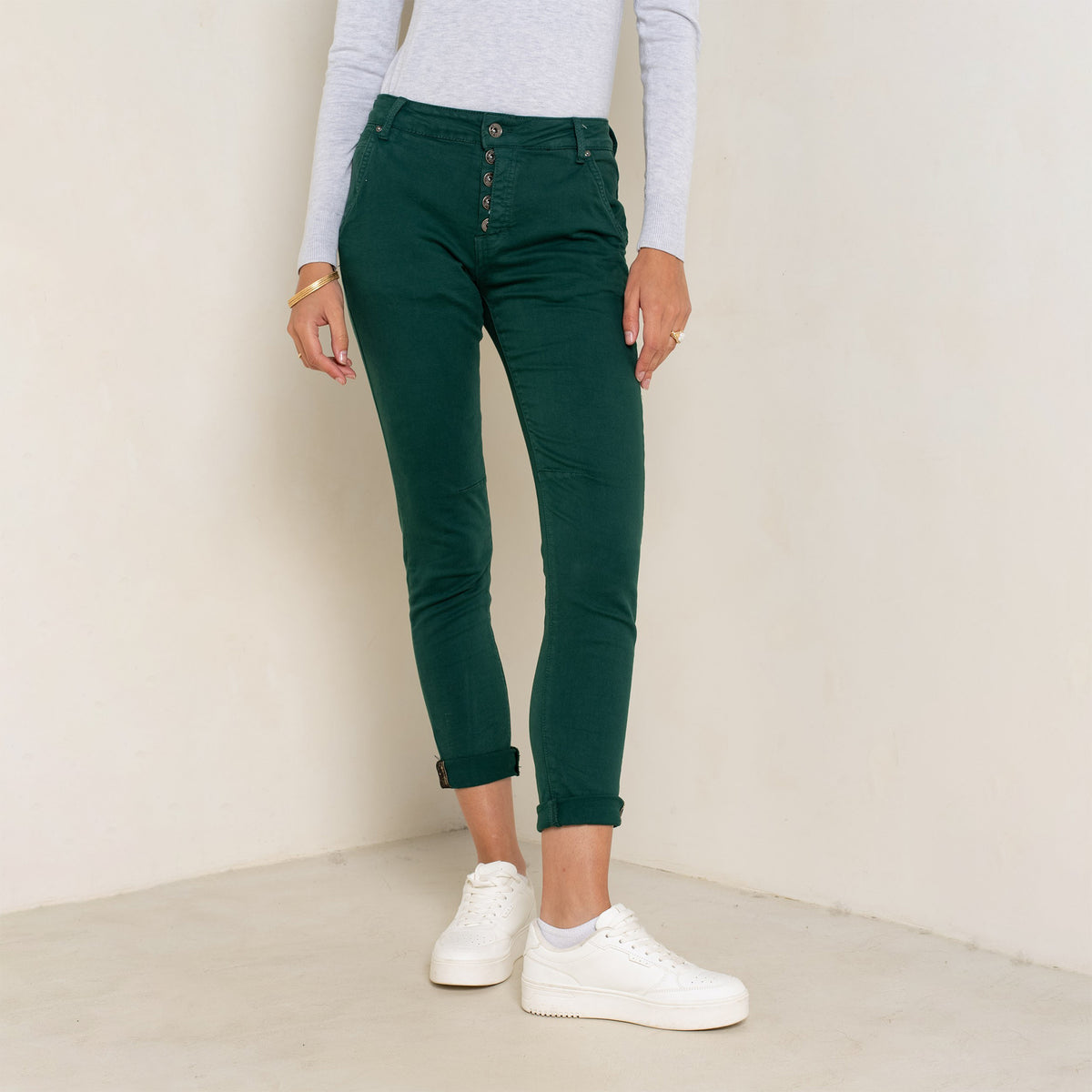 Vert fonce,Boyfriend Numéro 68 Revers Dorés - Pantalon Couleurs Femme - Place du jour