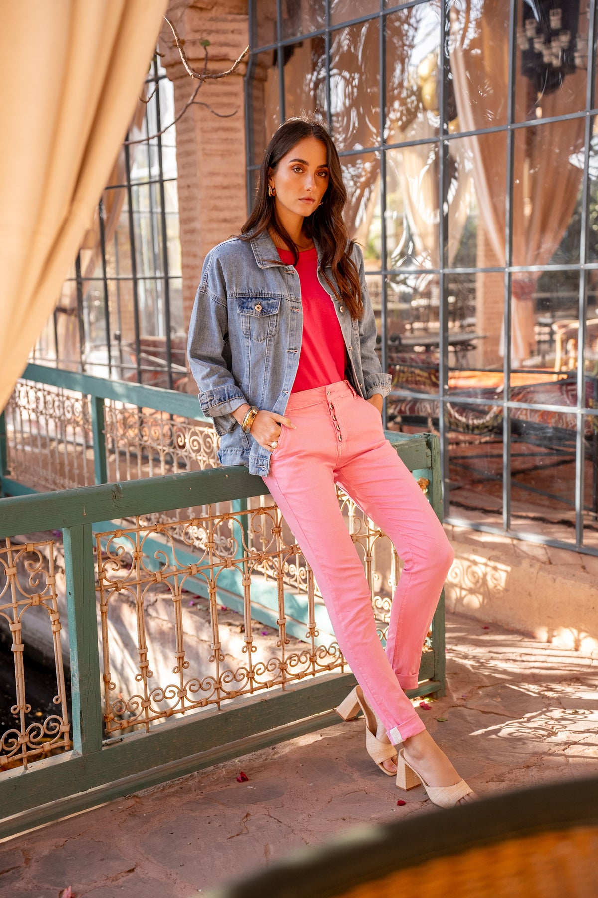 Rose,Boyfriend avec Revers Blanc - Pantalon Couleurs Femme - Place du jour