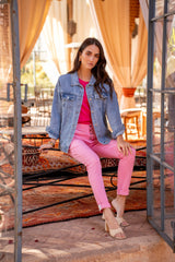 Rose,Boyfriend avec Revers Blanc - Pantalon Couleurs Femme - Place du jour