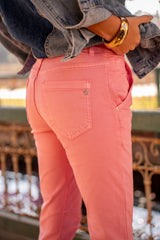 Rose,Boyfriend avec Revers Blanc - Pantalon Couleurs Femme - Place du jour