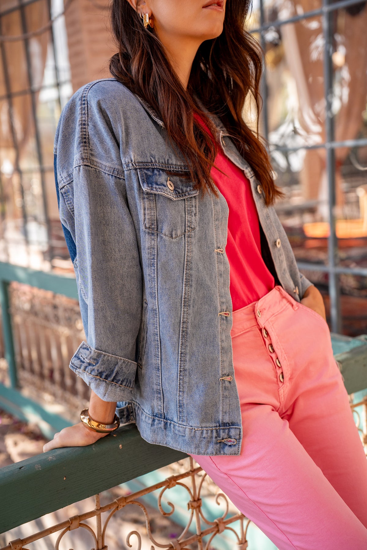 Rose,Boyfriend avec Revers Blanc - Pantalon Couleurs Femme - Place du jour