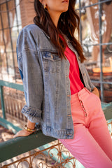 Rose,Boyfriend avec Revers Blanc - Pantalon Couleurs Femme - Place du jour