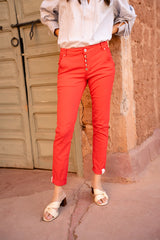 Rouge,Boyfriend avec Revers Blanc - Pantalon Couleurs Femme - Place du jour