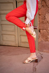 Rouge,Boyfriend avec Revers Blanc - Pantalon Couleurs Femme - Place du jour