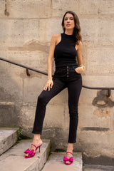 Noir,Boyfriend Taille Haute à Boutons - Jean femme - Place du jour