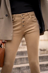 Taupe,Boyfriend Taille Haute à Boutons - Jean femme - Place du jour