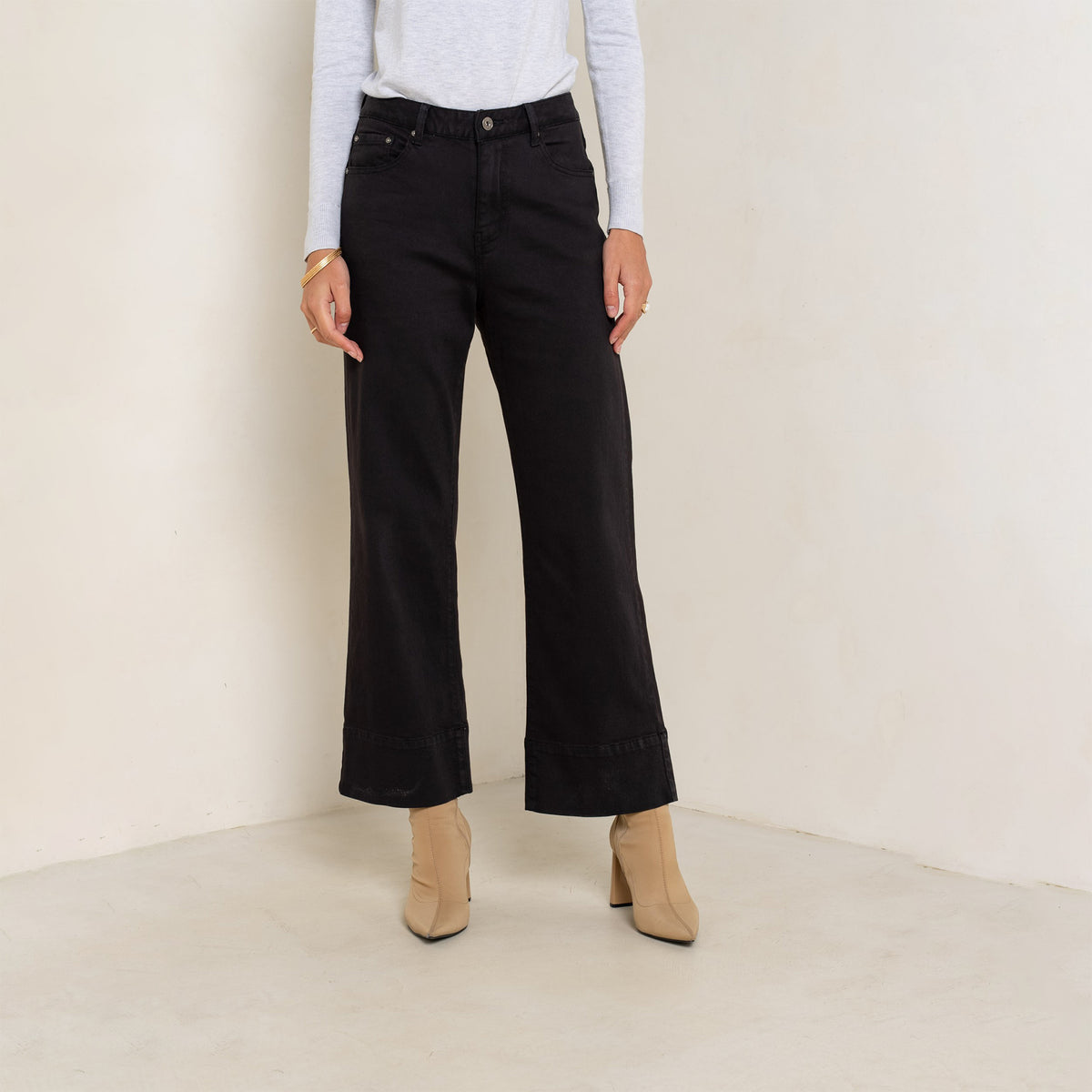 Noir,Pantalon coupe droite ourlet marqué - Jean femme - Place du jour