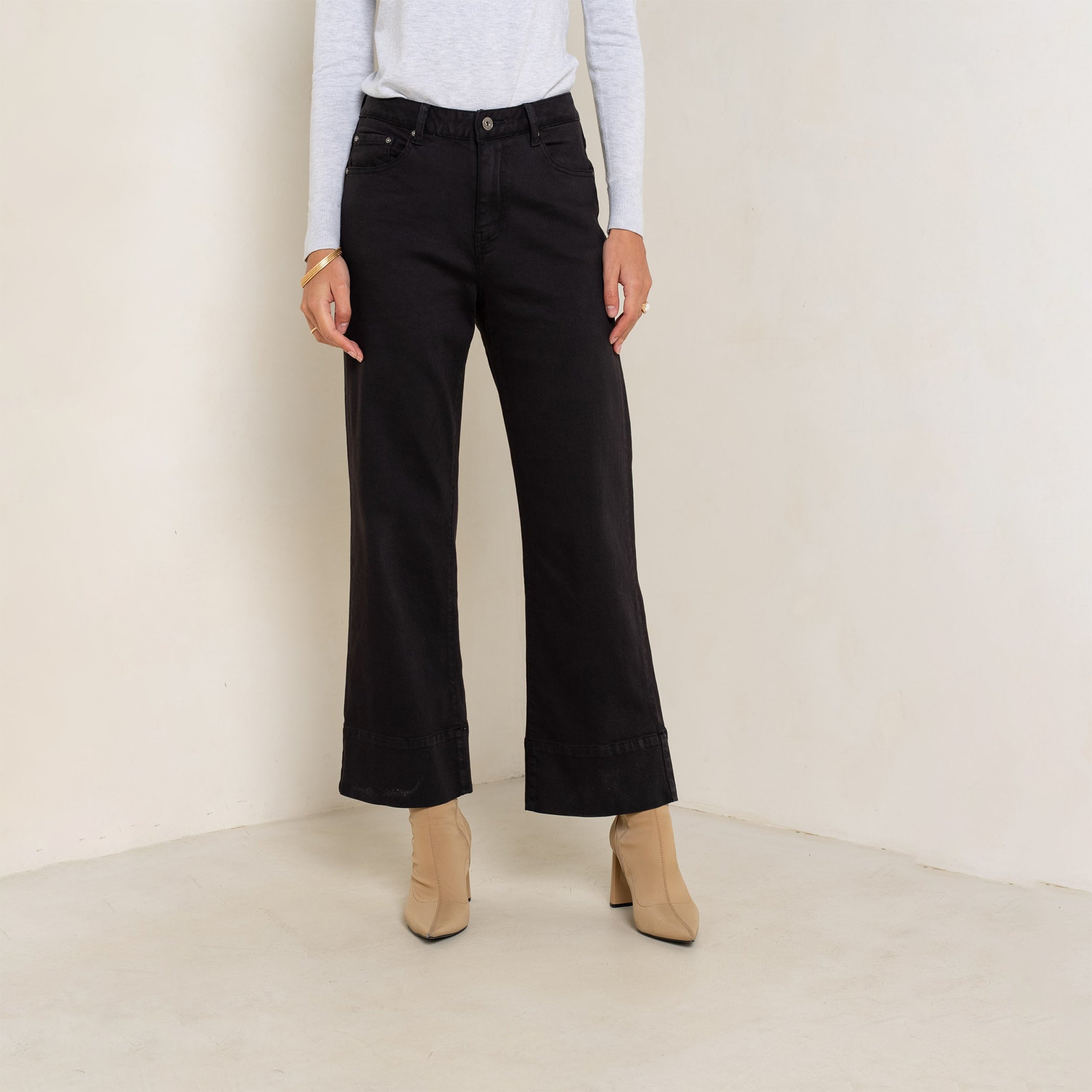 Noir,Pantalon coupe droite ourlet marqué - Jean femme - Place du jour