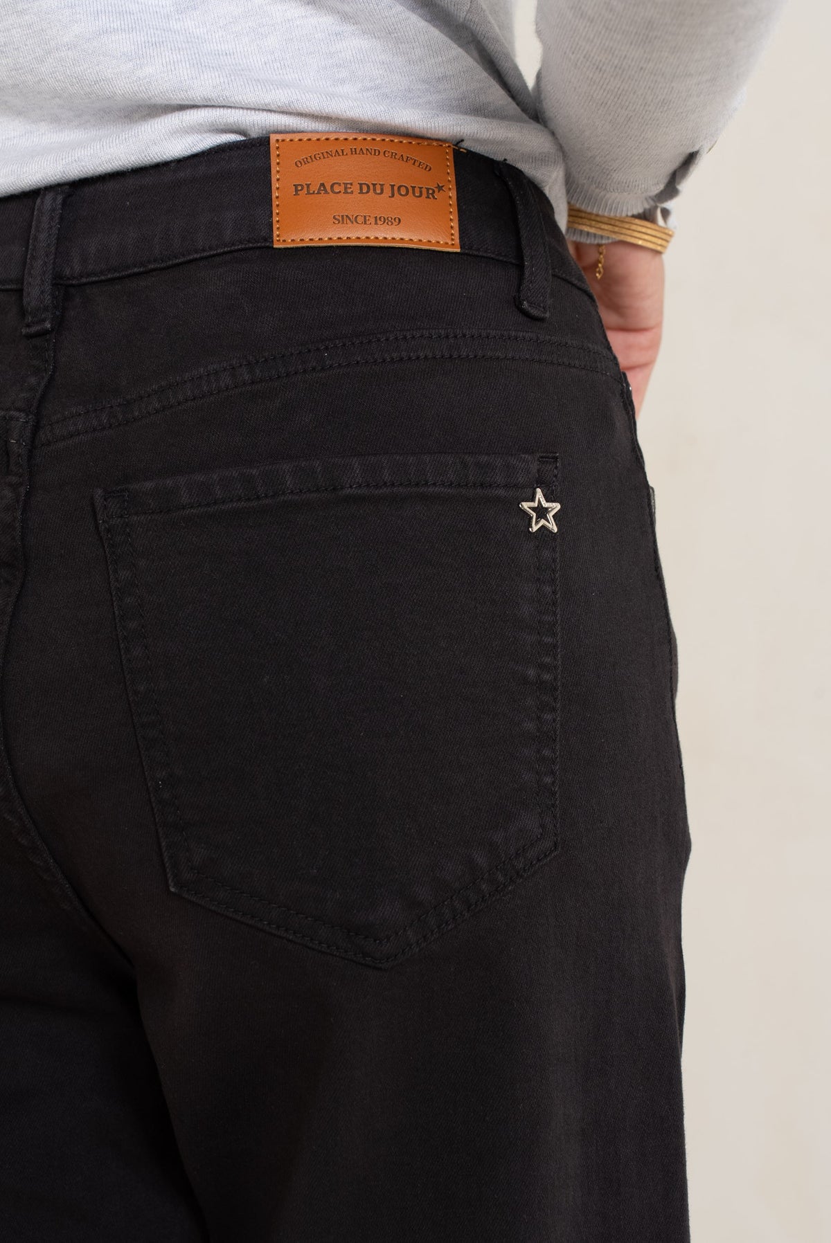 Noir,Pantalon coupe droite ourlet marqué - Jean femme - Place du jour