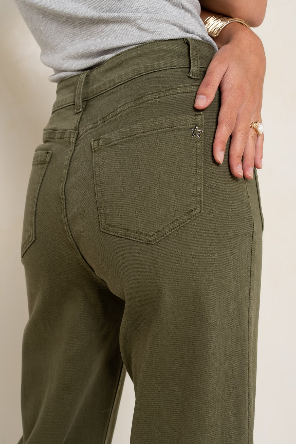 Kaki fonce,Elia Coupe évasée poche plaquée - Jean femme - Place du jour