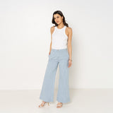 Bleu,Pantalon Lila rayé coupe large - Pantalon femme - Place du jour