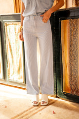 Bleu,Pantalon Lila rayé coupe droite - Pantalon femme - Place du jour