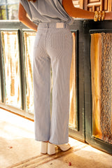 Bleu,Pantalon Lila rayé coupe droite - Pantalon femme - Place du jour