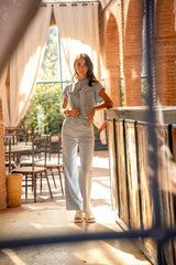 Bleu,Pantalon Lila rayé coupe droite - Pantalon femme - Place du jour