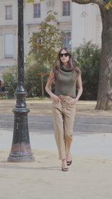 Pantalon Droit Boutons Fantaisie