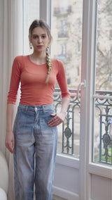 Color:Jean bleu clair,Pantalon chino coupe ballon - Pantalon femme - Place du jour