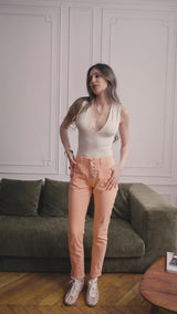 Color:Orange ,Boyfriend avec boutons fantaisies - Pantalon Couleurs Femme - Place du jour