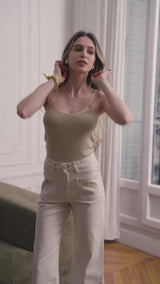 Color:Beige,Elia Coupe évasée poche plaquée - Jean femme - Place du jour