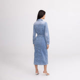 Jean bleu clair, Robe en jeans longue - fendue - Jean Femme - Place du jour