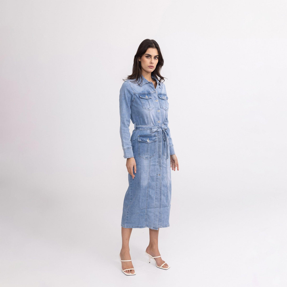 Jean bleu clair, Robe en jeans longue - fendue - Jean Femme - Place du jour