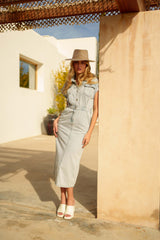 Jean bleu clair,Robe en Jeans Clair à Manches Courtes - Femme - Place du jour