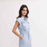 Jean bleu clair,Robe en Jeans Clair à Manches Courtes - Femme - Place du jour