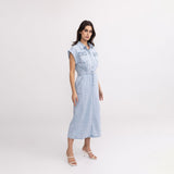Jean bleu clair,Robe en Jeans Clair à Manches Courtes - Femme - Place du jour