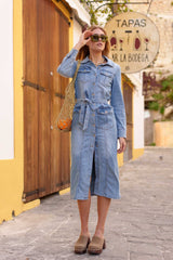 Jean bleu clair, Robe en jeans longue - fendue - Jean Femme - Place du jour