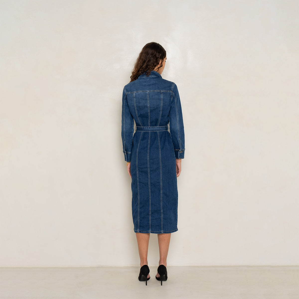 Jean bleu fonce, Robe en jeans longue - fendue - Jean Femme - Place du jour
