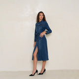 Jean bleu fonce, Robe en jeans longue - fendue - Jean Femme - Place du jour