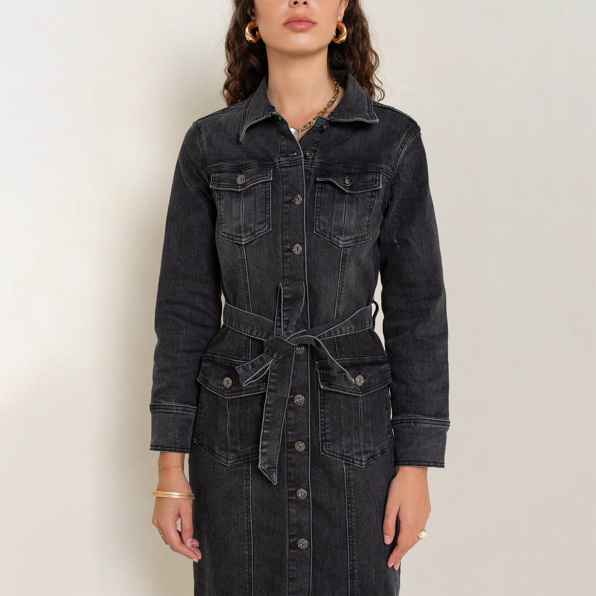Jean noir, Robe en jeans longue - fendue - Jean Femme - Place du jour