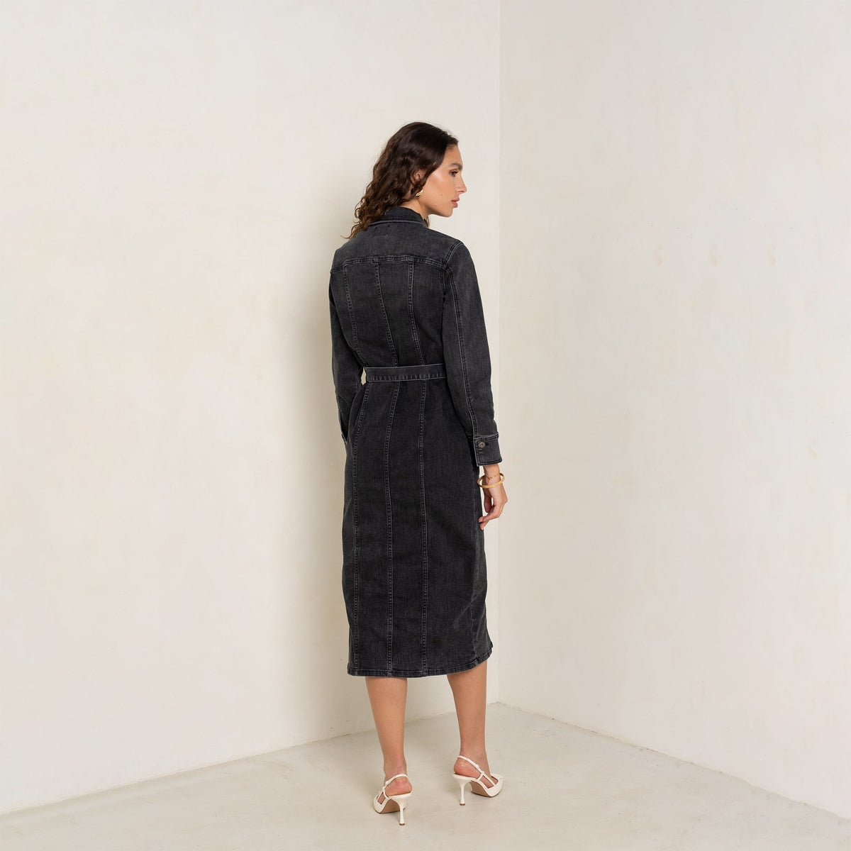 Jean noir, Robe en jeans longue - fendue - Jean Femme - Place du jour