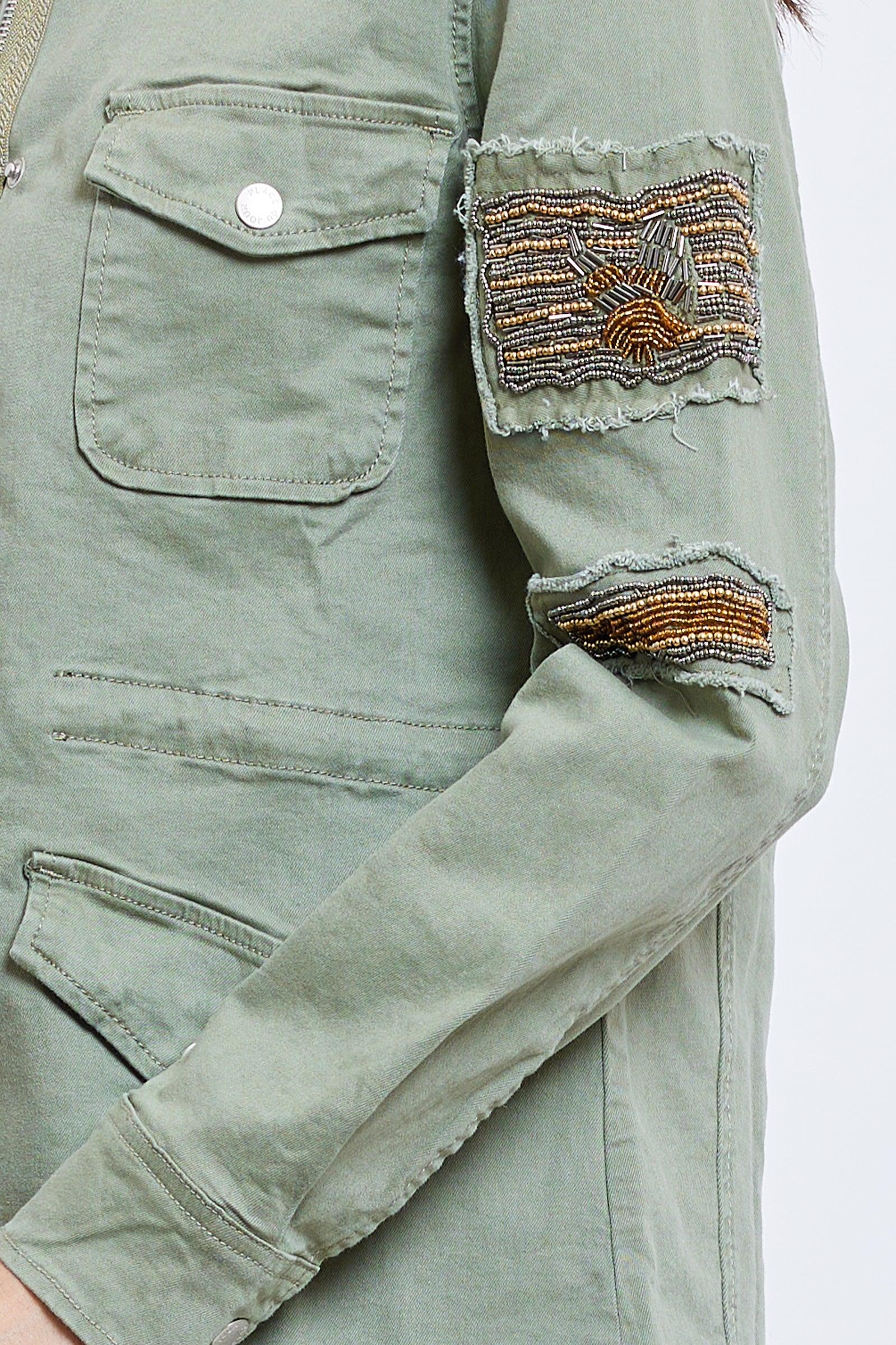 Kaki, Saharienne Broderies Perles - Jean Femme - Place du jour
