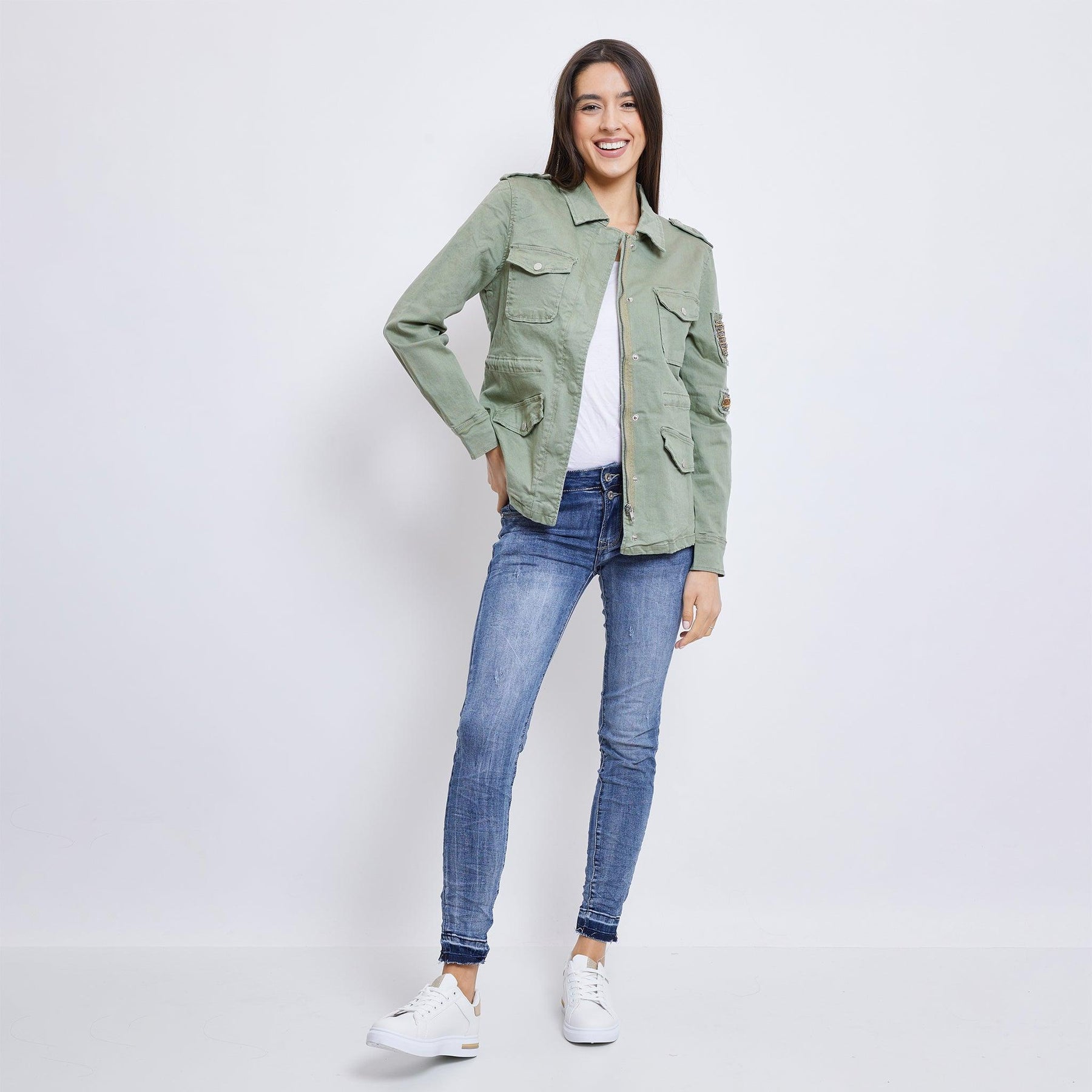 Kaki, Saharienne Broderies Perles - Jean Femme - Place du jour