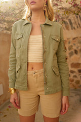 Kaki, Saharienne Broderies Perles - Jean Femme - Place du jour