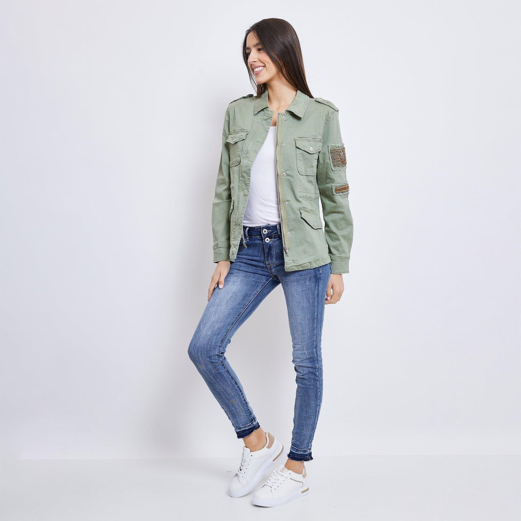 Kaki, Saharienne Broderies Perles - Jean Femme - Place du jour