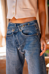 Jean bleu,Jean Loose Cross à Fermeture Asymétrique - Jean Femme - Place du jour