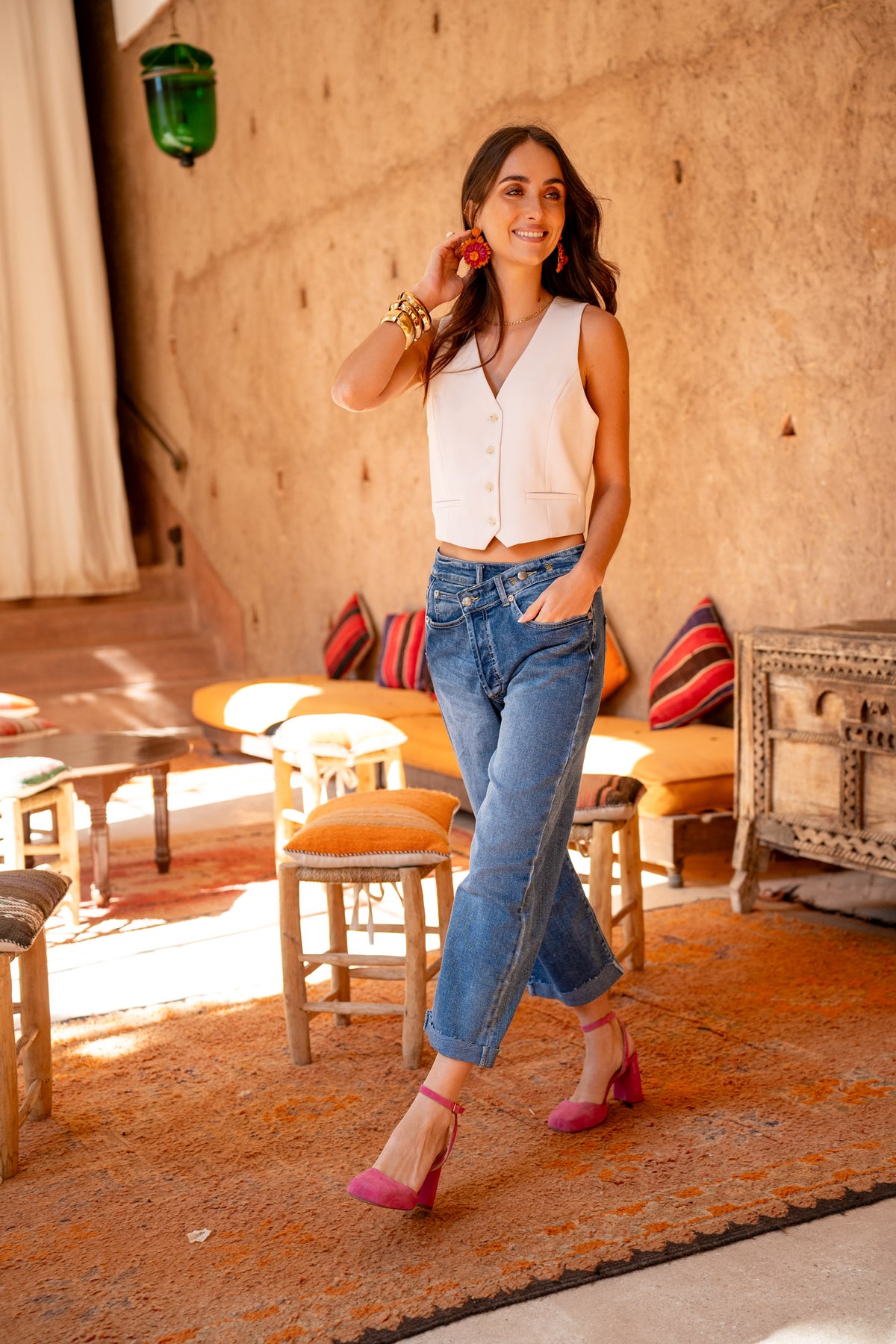 Jean bleu,Jean Loose Cross à Fermeture Asymétrique - Jean Femme - Place du jour