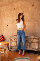 Jean bleu,Jean Loose Cross à Fermeture Asymétrique - Jean Femme - Place du jour