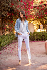 Blanc ,Classique Boyfriend Stretch en Joggjeans - Pantalon couleur femme - Place du jour