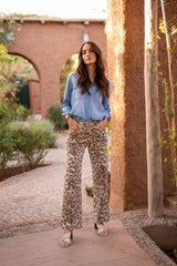 Leopard,Pantalon Laurie imprimé léopard coupe droite - Imprimé femme - Place du jour