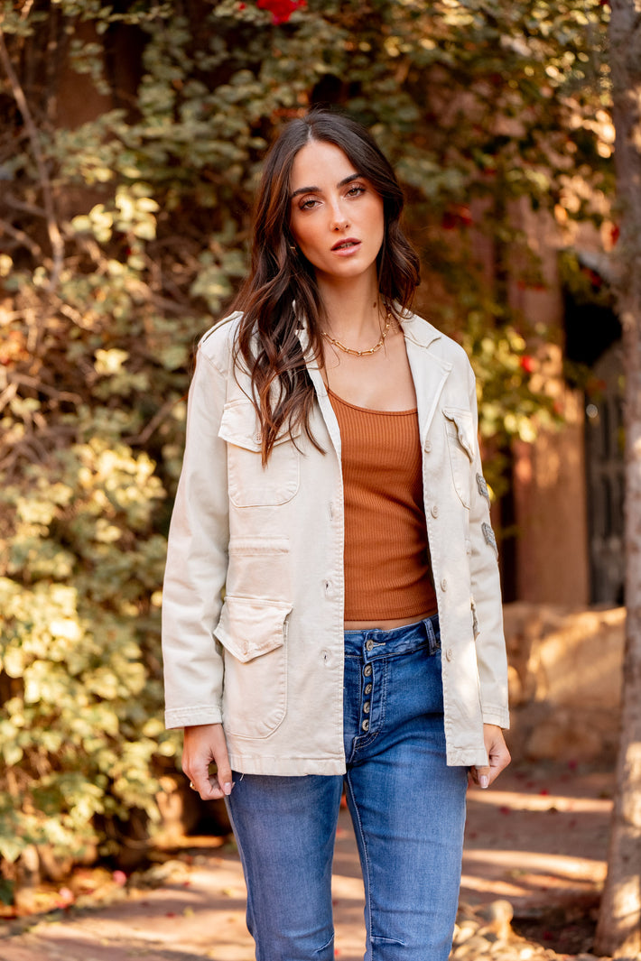 Color:Beige, Veste Saharienne Étoile Strasse - Veste Femme - Place du jour