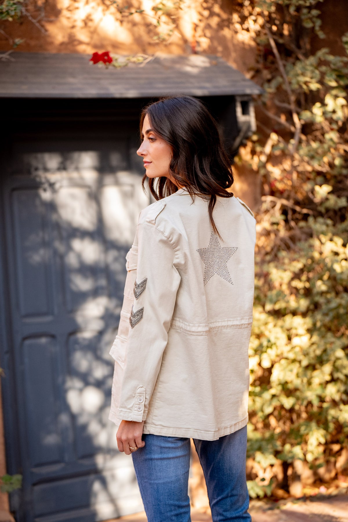 Beige, Veste Saharienne Étoile Strasse - Veste Femme - Place du jour