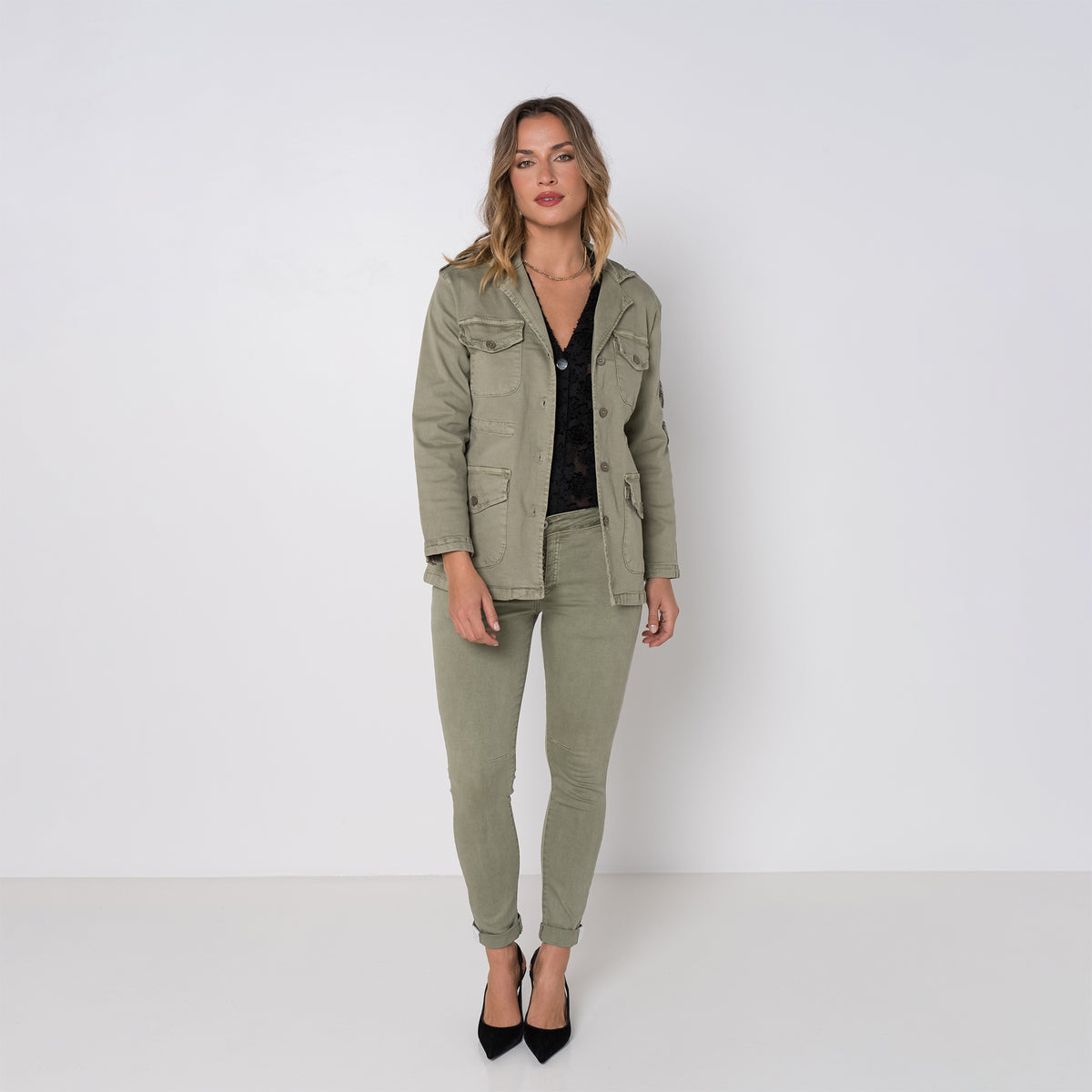 Kaki, Veste Saharienne Étoile Strasse - Veste Femme - Place du jour