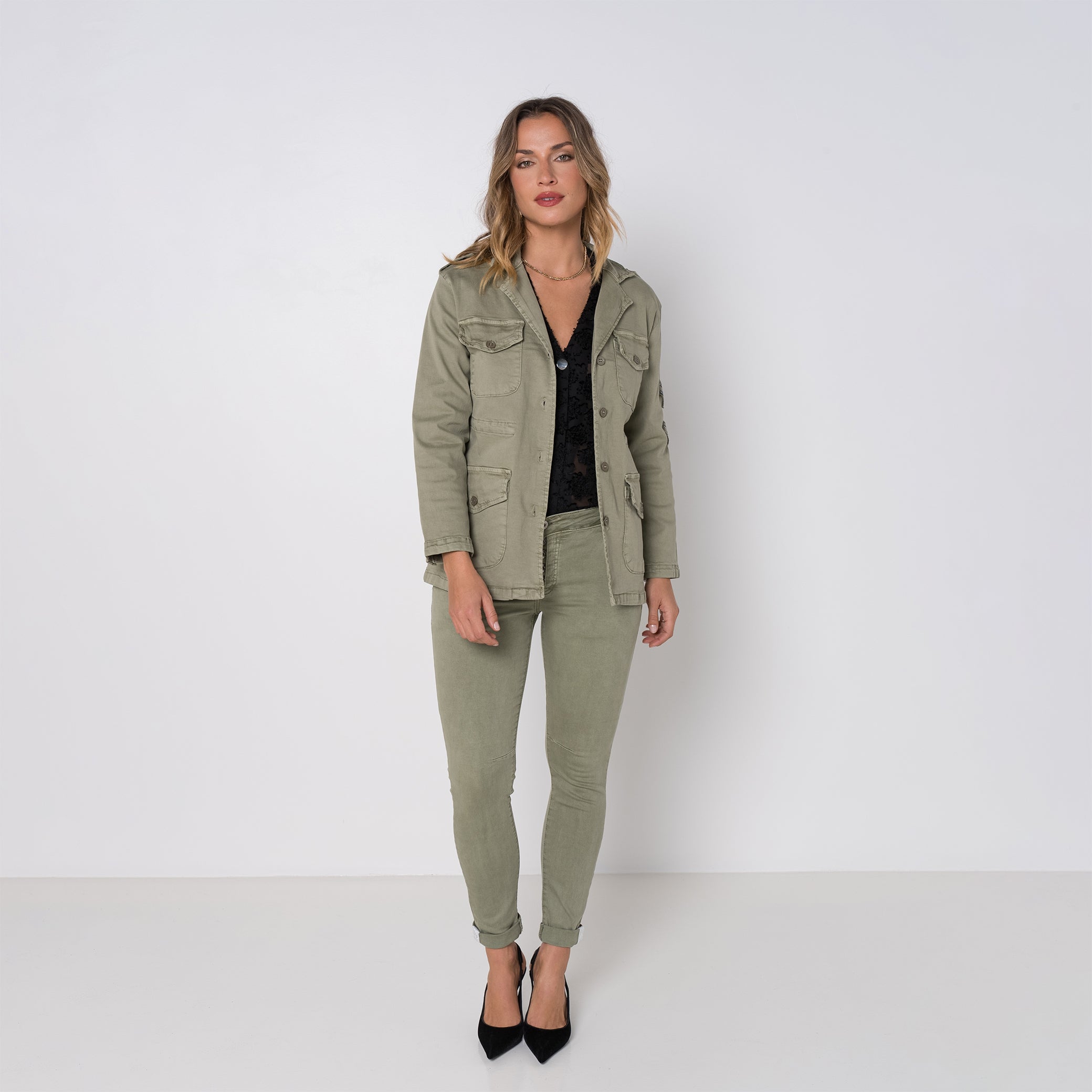 Kaki, Veste Saharienne Étoile Strasse - Veste Femme - Place du jour