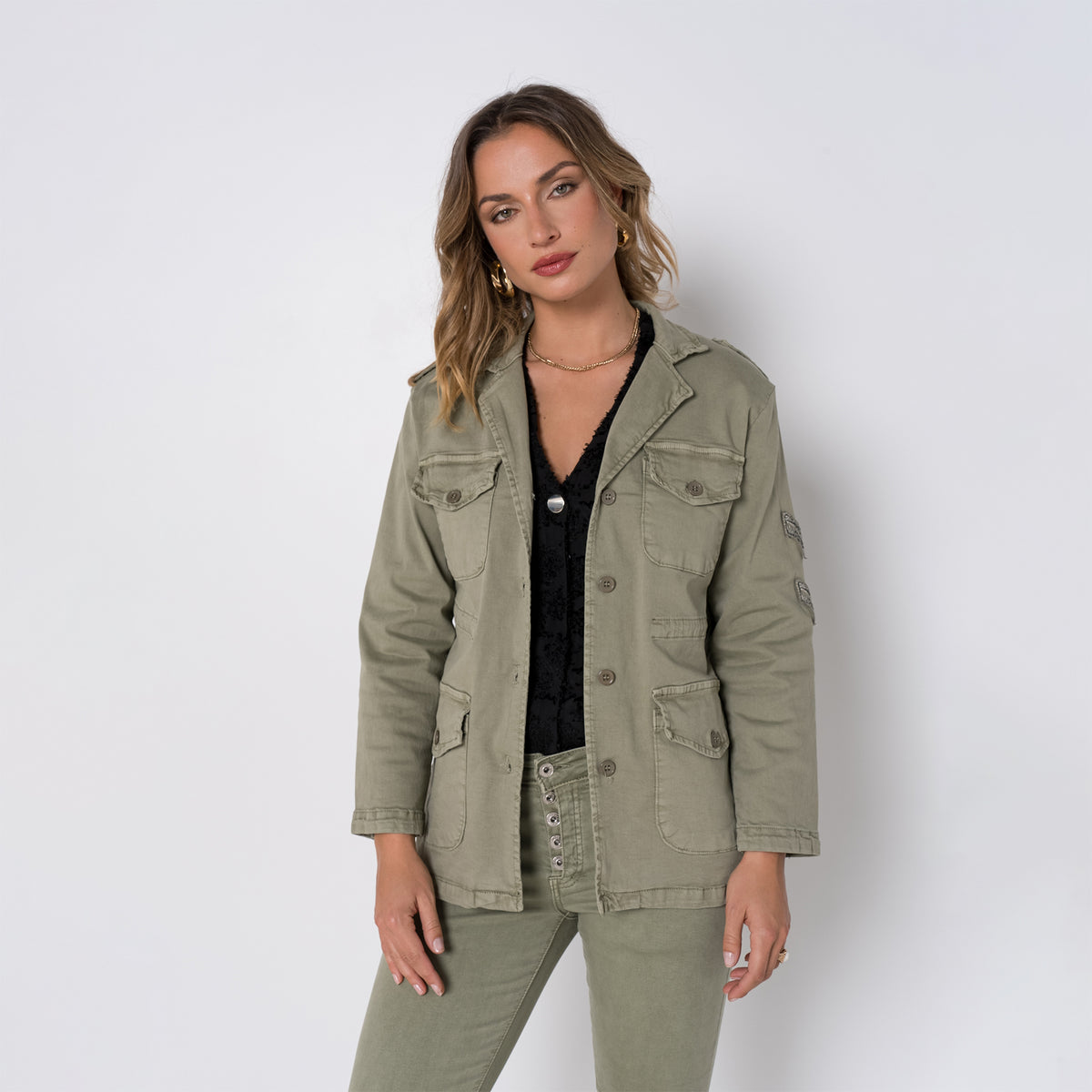 Kaki, Veste Saharienne Étoile Strasse - Veste Femme - Place du jour