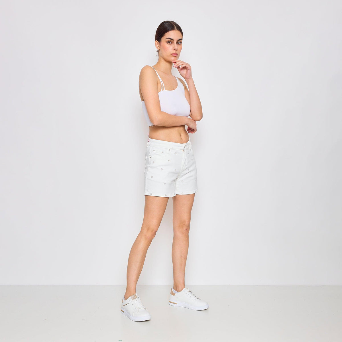 Ecru,Short Elina broderie étoile - Jean femme - Place du jour