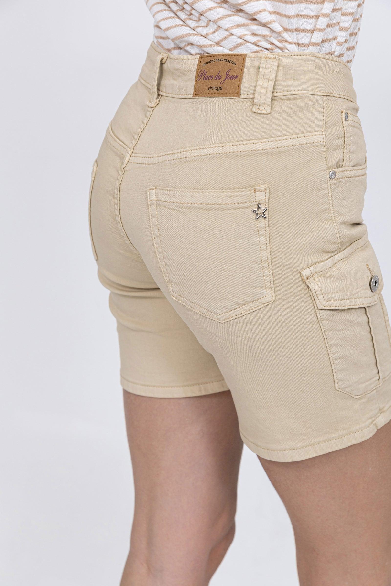 Camel,Short Cargo - Taille haute - Femme - Place du jour
