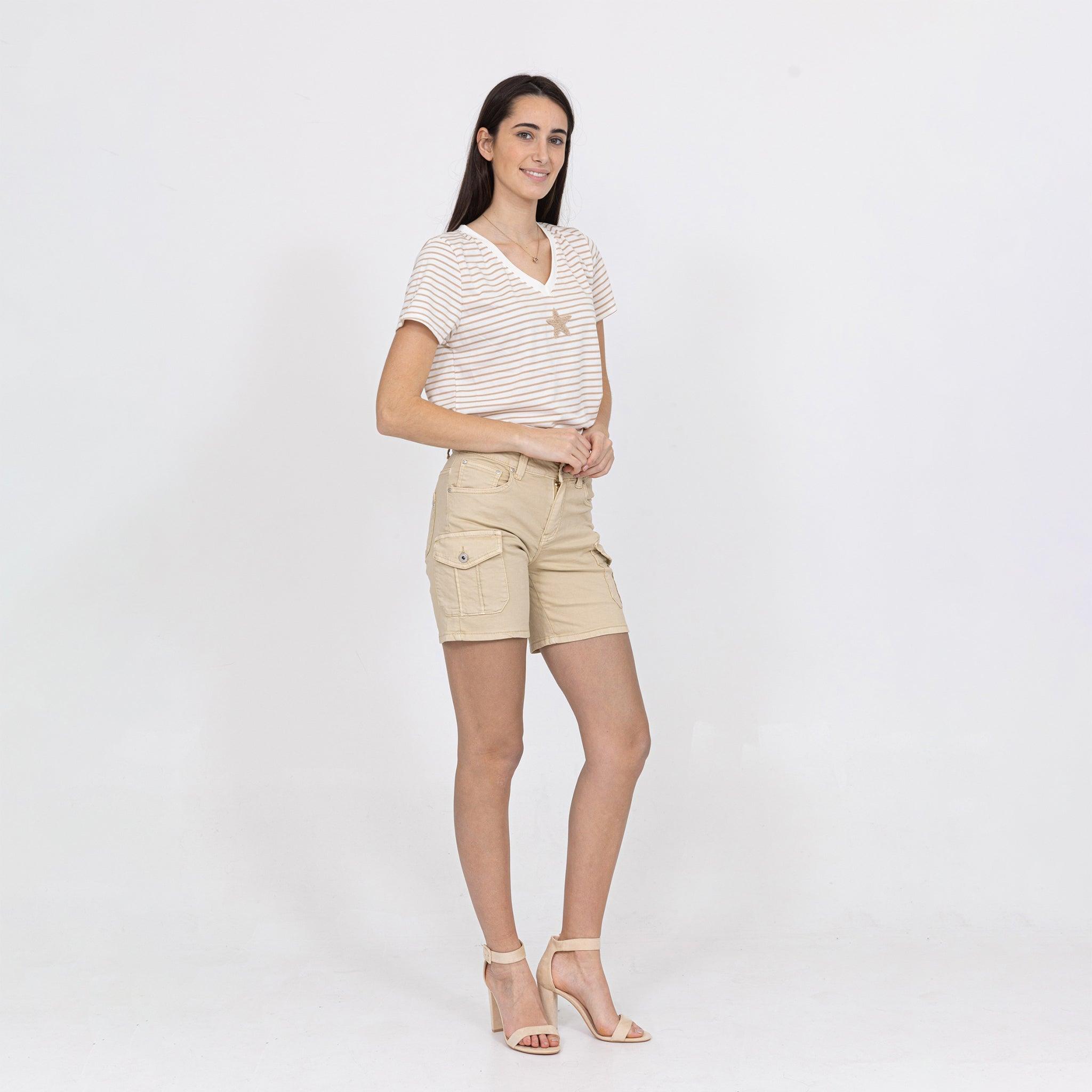 Camel,Short Cargo - Taille haute - Femme - Place du jour