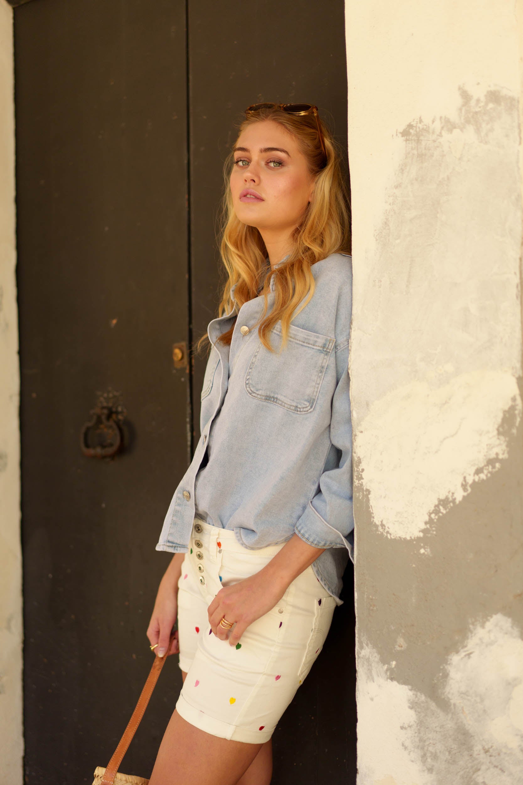 Ecru,Short Broderies Cœur - Jean Femme - Place du jour